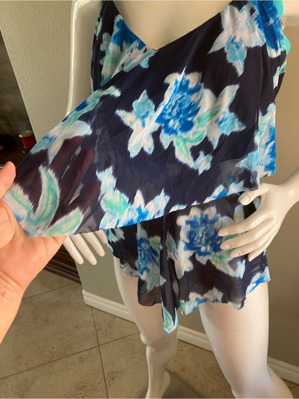 Beach House Turquoise Bandeau Swim Top with Navy Floral Accent 20W - Picture 7 of 13